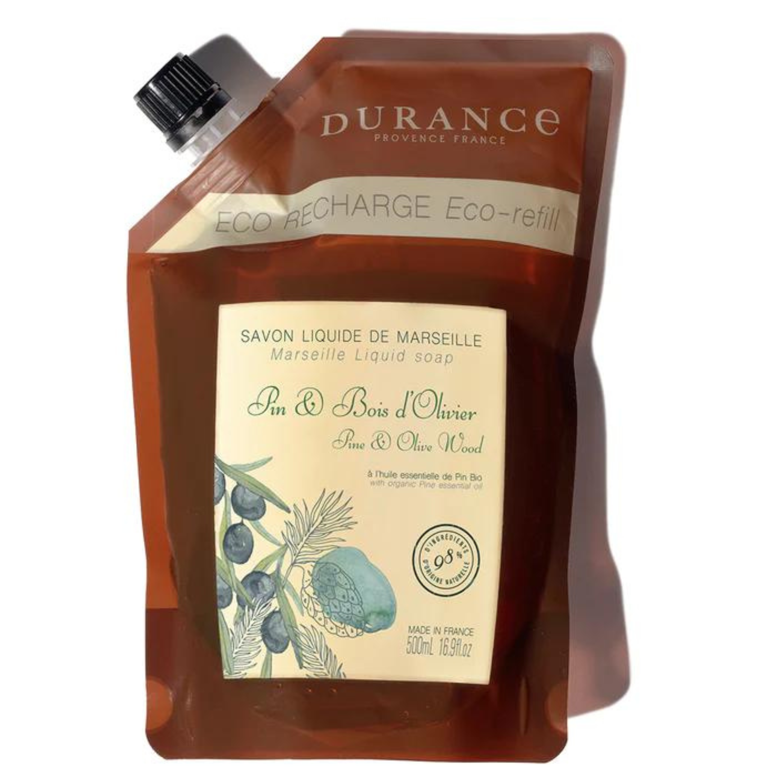 Durance Flüssigseife Nachfüllpackung Pinie und Olivenholz 500ml